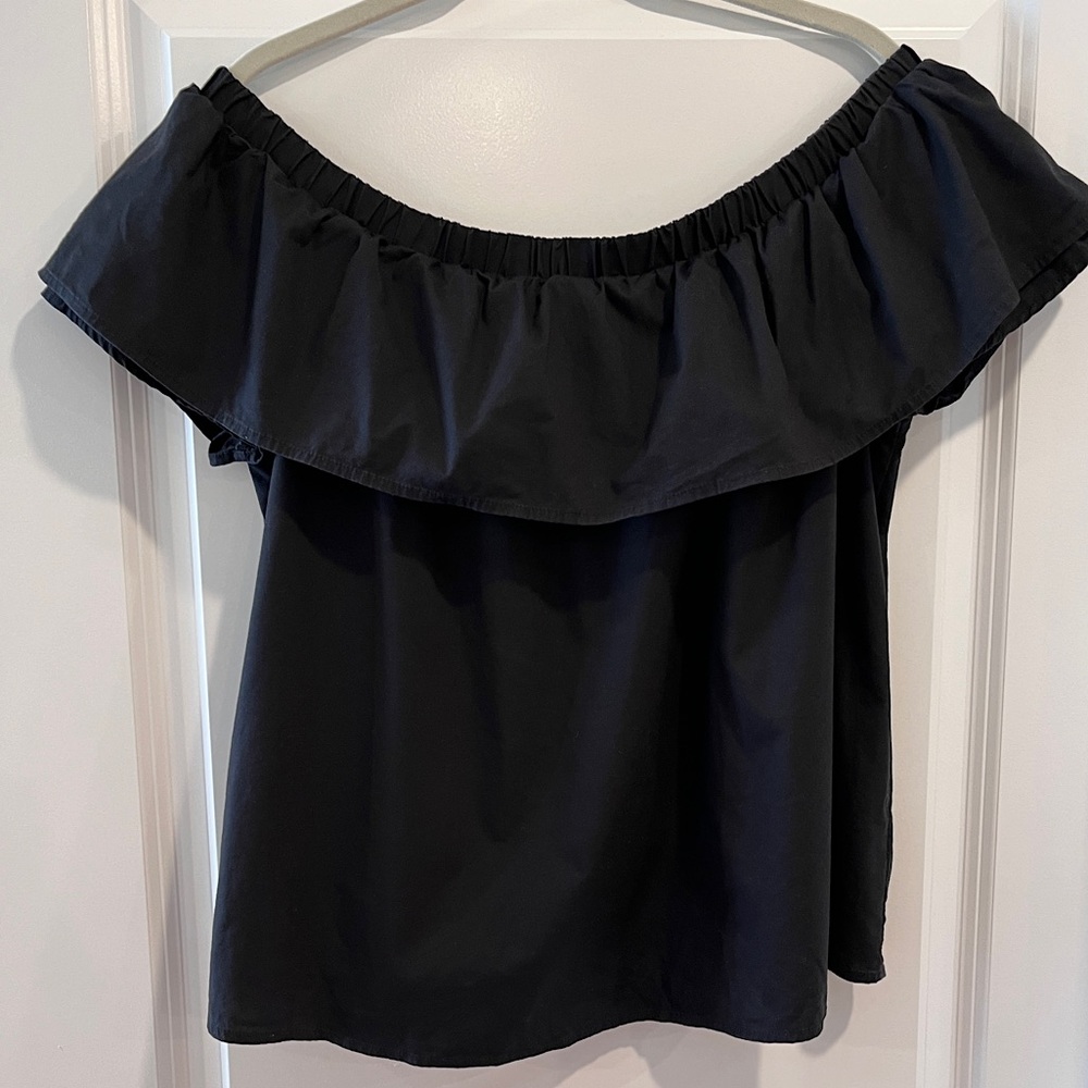 Off-The-Shoulder Ruffle Top Black Boho Size Large - Picture 3 of 11